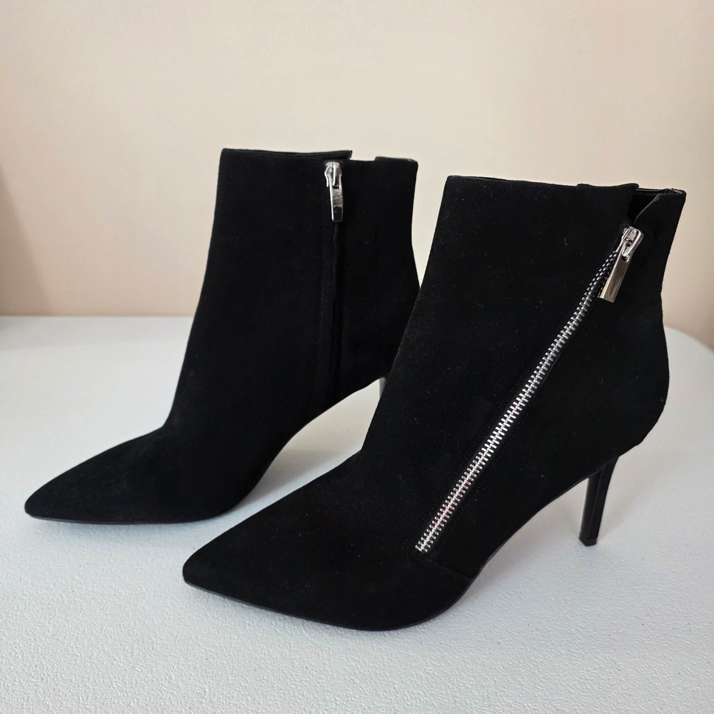Nine West Fast Ankle Boots Women 8M Black Leather Suede Stiletto Pointed Toe